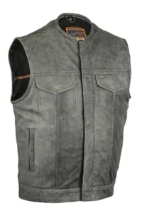 GILET UOMO MOTO PELLE GRIGIO con DUE TASCHE PISTOLA - MA23 - Foto 1 di 4