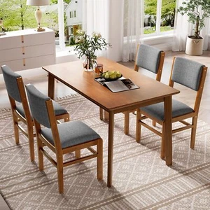 5-Piece Modern Rectangle Wooden Kitchen Dining Table Set With Upholstered Chairs - Picture 1 of 24