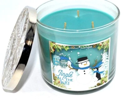 Bath Body Works JINGLE ALL THE WAY 3 Wick Candle 14.5 oz RARE 2015 Jake Cologne - Image 1 of 4