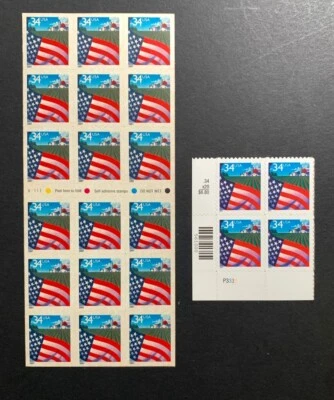 U.S. Stamps SC #3495a/3470. 34¢ Flag & Field. Corner Block 4 & Booklet of 20 - Image 1 of 4