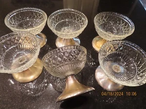 6 Silver Pedestal Pressed Glass Diamond Sherbert Ice cream Fruit Bowl ENGLAND - Picture 1 of 8