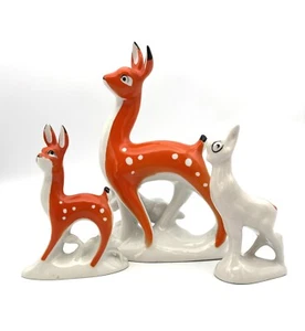 Vintage Rare Soviet Porcelain Deer Figures Set of 3 Mid Century Modern - Picture 1 of 17