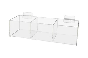 6 Pack Slatwall Acrylic Retail Tray 3 Compartment Retail Product Storage Bin - Picture 1 of 8