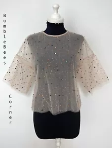 ZARA Blouse Top RHINESTONE BEADED Pink SHEER TULLE MESH M Shirt NWT 5598/248 - Picture 1 of 21