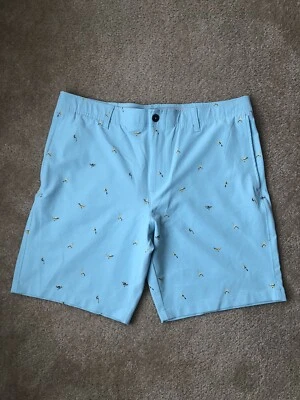 Under Armour Men’s 38 Golf Printed Storm Shorts in Light Blue w/Yellow Birds - Image 1 of 4
