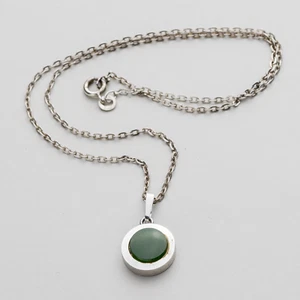 Halskette Ankerkette Grüner Anhänger 925er Silber 4,78 g 38 cm - Picture 1 of 4