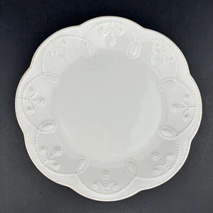 Lenox FRENCH PERLE White 9" Luncheon Plate Embossed Beaded - Picture 1 of 12