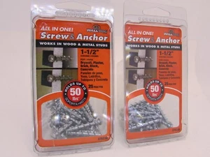 Wall Dog 1-1/2" Screw & Anchor Drywall Plaster Concrete 25 Pieces LOT OF 2 PACKS - Picture 1 of 5