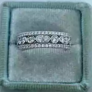 2Ct Round Lab-Created Diamond Anniversary Band Ring 14K White Gold Plated Silver - Picture 1 of 8