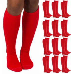 12 Pairs Knee High Socks Girls School Uniform Kid Athletic Tube Red Size M 4-6 - Picture 1 of 1