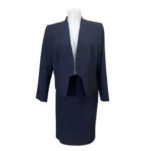 NINE WEST Navy 2 Piece Open Front Blazer & A-line Skirt Set sz 12/ 10 NEW - Picture 1 of 13
