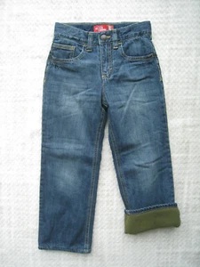 Old Navy Boys Fleece Lined Denim Jeans Kids Size 5 Blue Olive Green Liner - Picture 1 of 8