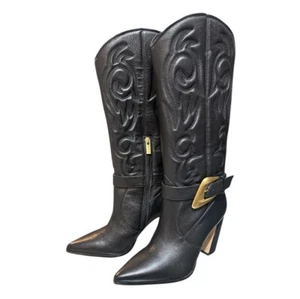 Vince Camuto Biancaa Knee-high Western Style Leather Boots - Black 7.5 - Picture 1 of 11