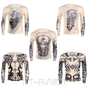 Hots Men Casual 3D Tattoo T-shirt Long Sleeve Clubwear Undershirt Crop Tank Tops - Picture 1 of 39