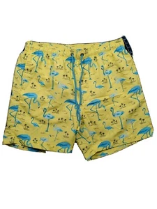 Blue Flamingos Swim Trunks Yellow with elastic waist Hot Coals Size Medium - Picture 1 of 9