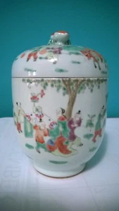 Antiguo frasco oriental vintage pintado a mano, esmaltado con tapa 4 3/8" x 6 3/4" - Imagen 1 de 12