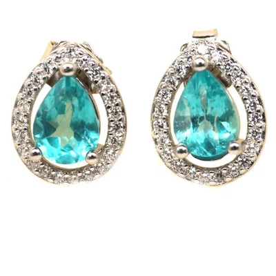 925 纯银 5 x 7 毫米。 蓝色磷石和白色锆石耳环 — 第 1/4 张图片