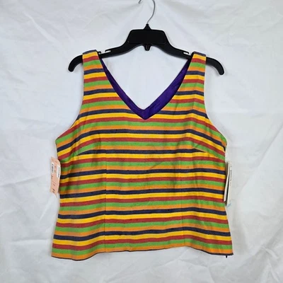 Positive Attitude Womens 90s Multicolor Striped Sleeveless Career Top 16 Vtg NEW - Image 1 of 4