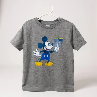 Camiseta Niños Antigua Azul Marino Disney Mickey Mouse Hanukkah Gráfico Talla S 6-7 Gris Foto 1 de 4