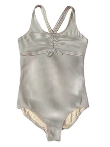 Traje de baño Lands End niñas 1 pieza talla 10 azul blanco rayas rosa costuras - Imagen 1 de 5