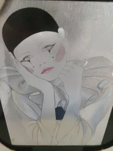 Arte en lámina de payaso Pierrot vintage enmarcado y mate ~ Art Deco ~ francés 8x10 - Imagen 1 de 5