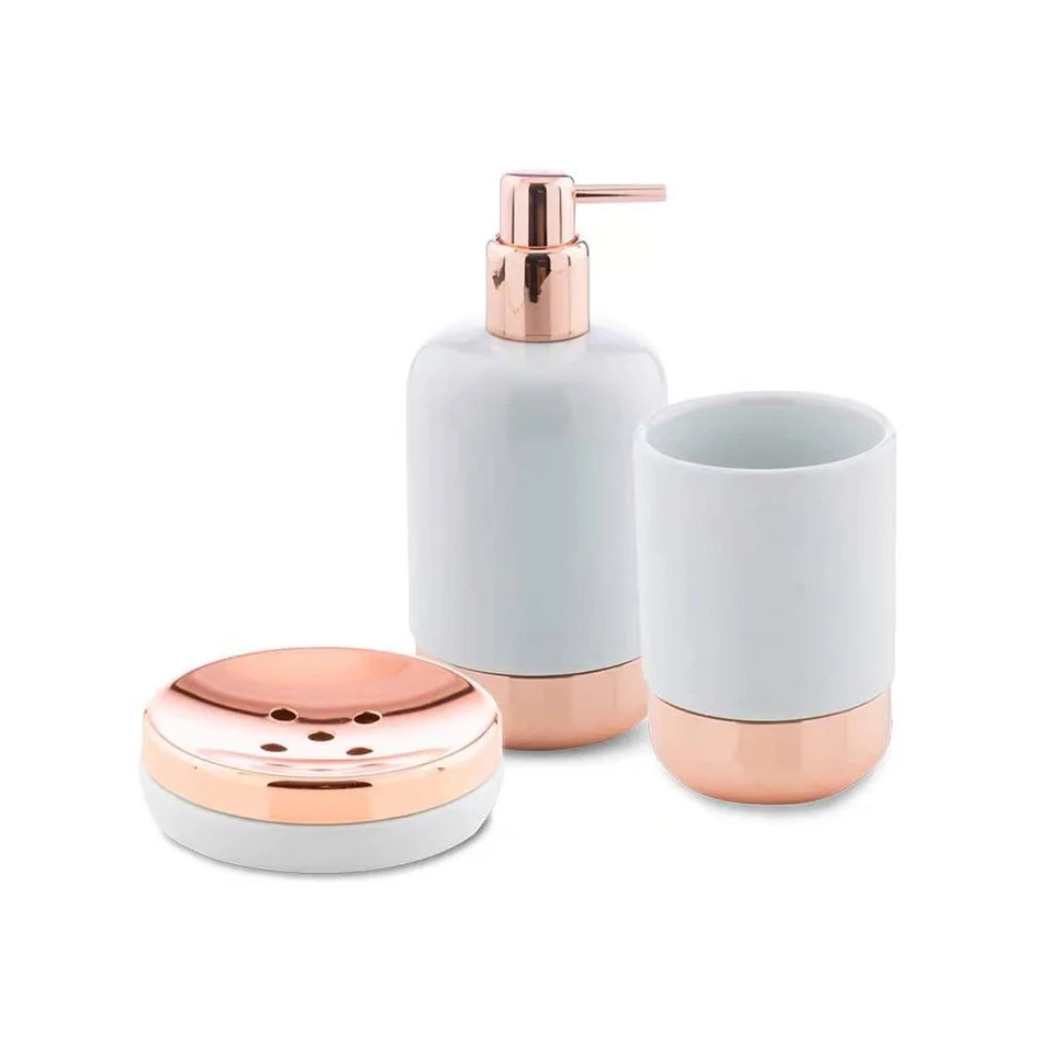 CIPI Set SPA da 3 pezzi in ceramica bianca con fondo in rame lucido per bagno - Immagine 1 di 1