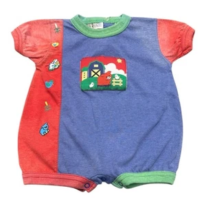 Vintage 90s For Kids Romper Baby Infant Size 3/6 Months Farm Faded Multicolor - Picture 1 of 9