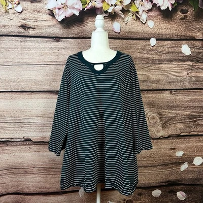 Sudadera para mujer Cathetines de algodón verde blanco a rayas Lagenlook Plus 5X  Foto 1 de 4