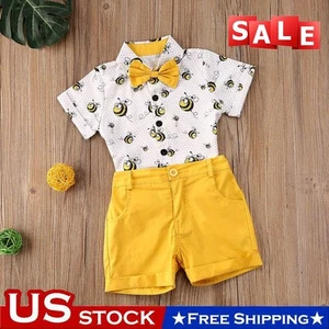 Baby Boys Summer Short Sleeves Tops+Shorts Set Little Bee Animals Clothes Outfit - Picture 1 of 7