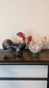 Vintage Ceramic Rooster And Hen Salt & Pepper Shaker Set Rustic Country Farm - Picture 1 of 9