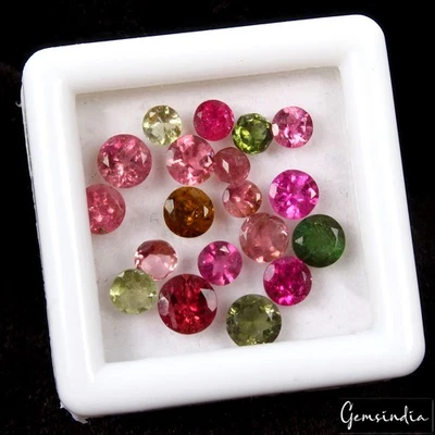 VVS 19 Pcs Natural Tourmaline 3-5mm Round Cut Multi Color Loose Gemstones Lot - Image 1 of 4