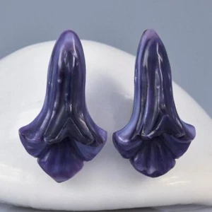 Tromba Fiore Orecchino Paio Intagliato Viola Cover Gioielli Design Forati 9.43g - Foto 1 di 13