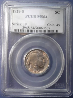 1929-S Buffalo Nickel - PCGS MS64 - Nice Luster - Image 1 of 4