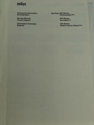 Technische Information / Stromlaufplan Braun Atelier HiFi P 4 Plattenspieler - Bild 1 von 2