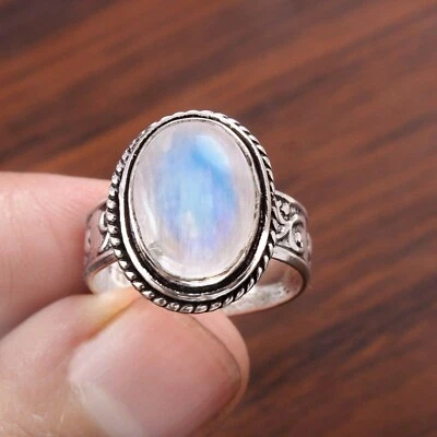 Fuoco Bianco Arcobaleno Luna 925 Argento Sterling Unisex Anello Valentines Day - Immagine 1 di 4