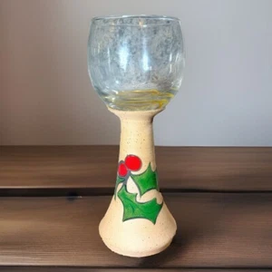 Vintage Weihnachten Kerzenhalter Handarbeit 8" Keramik & Glas Stechpalme Beere signiert - Bild 1 von 9