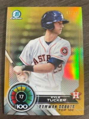 2018 Bowman Chrome Kyle Tucker #BTP-17  Scouts Top 100 Gold Refractor /50 - Image 1 of 2