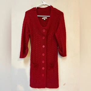 One A Women’s Cherry Red Knit Button Up Pocket Stretchy Sweater Cardigan Medium - Picture 1 of 13