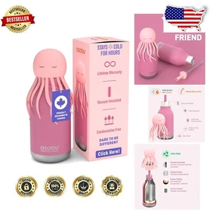 Fun and Cute Jellyfish Pink Water Bottle for Kids with Flexible Straw - 16oz - Picture 1 of 10