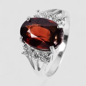 Cognac Red Orange Zircon 3.10Ct 925 Sterling Silver White Gold Plated Fine Rings - Picture 1 of 9