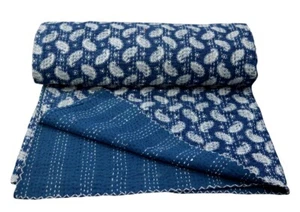 Colchas dobles hechas a mano con edredón azul Kantha cachemira Gudri - Imagen 1 de 7