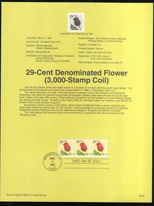 US. SP936. 2526. 29c. Flower Coil Strip of 3. Souvenir Pages. 1991 - Picture 1 of 1