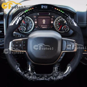 Forged Carbon Fiber Alcantara LED Steering Wheel Fit 19-24 Dodge Ram 1500 TRX - Picture 1 of 9