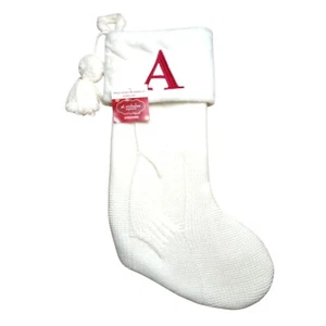 St. Nicholas Square 21 inch White Knitted Initial A Monogram Christmas Stocking - Picture 1 of 4