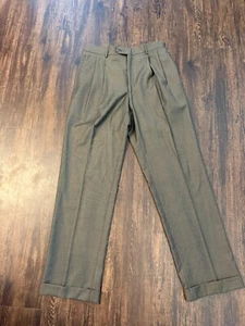 Jos A Bank Pants Mens 32x32 Brown Heather 100% Worsted Wool Pleated Cuffed - Picture 1 of 9