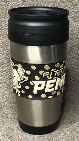NHL PITTSBURGH PENGUINS HOCKEY TRAVEL MUG CUP DOUBLE WALL STAINLESS PLASTIC 14OZ Cover
