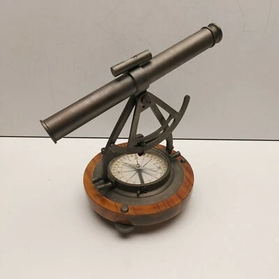 Brújula Alidade Antigua Latón 14" Base Madera Decorativa Foto 1 de 4