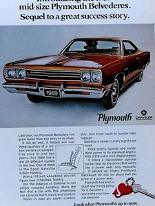 1969 Plymouth Belvedere 2-türig HT Vintage Originaldruck Werbung 8,5 x 11" - Bild 1 von 5