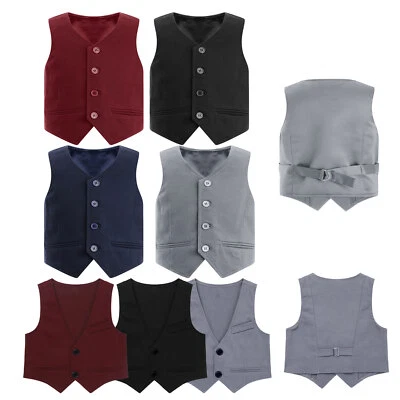 Kids Boys Formal Gentleman Wedding Party Suit Vest Waistcoat Performance Costume