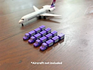 1:400 Modell Flughafen Zubehör - 16-teiliges Gepäckwagen & Schlepper Set (lila/grau) - Bild 1 von 8